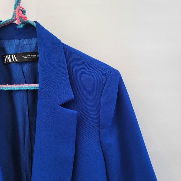 Zara Blazer Cobalt Blue Womens Size Medium Preppy Bold Open Front Workwear - Picture 6 of 16